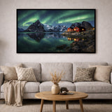 Lofoten nordlys veggkunst i grønne og blå toner