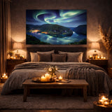 Nordlys over geirangerfjorden veggbilde på soverom med levende lys