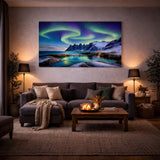 Stort nordlys Senja lerretsbilde i størrelse 150x100 cm som statement-veggkunst