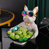 Fransk bulldog fruktfat statue skulptur
